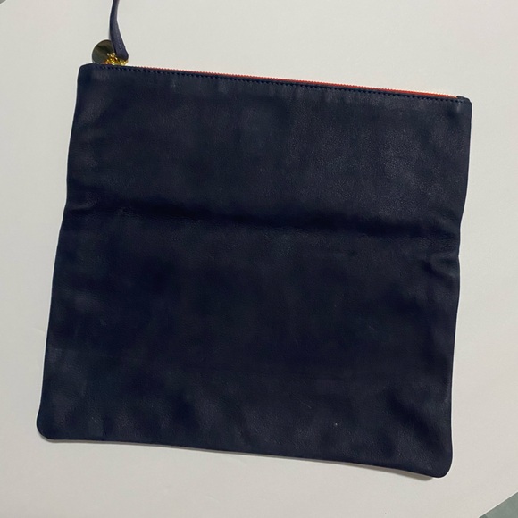 Clare V. Fold over suede leather clutch. Lined with chambray fabric. Navy - Picture 4 of 6